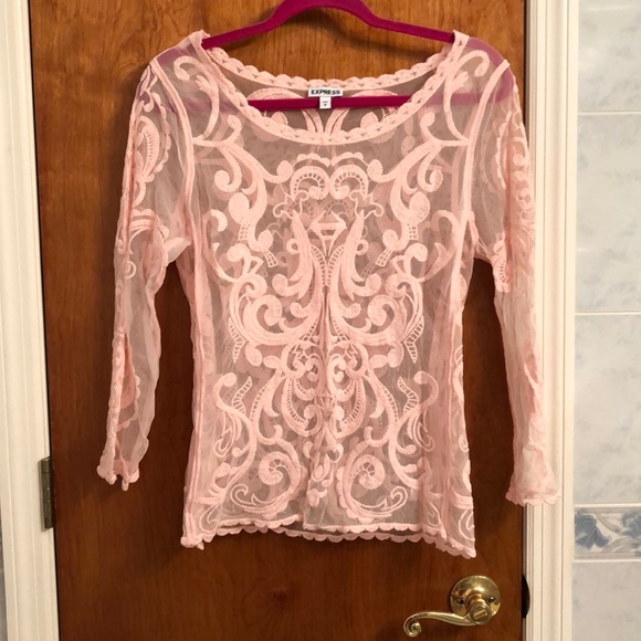 Express blush pink lace mesh top size M - Picture 1 of 3